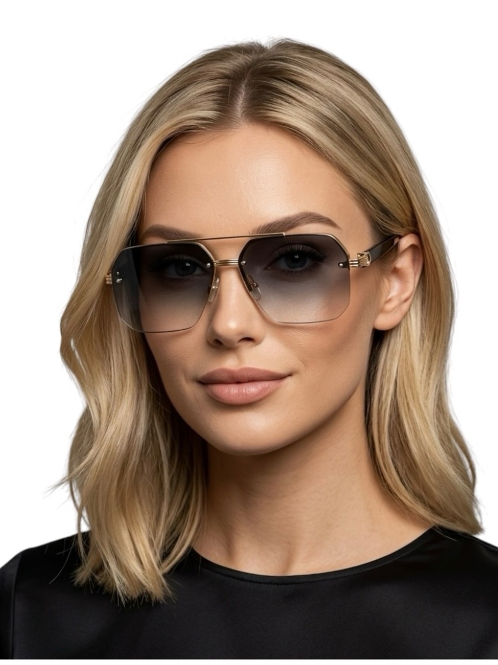 New Oversized Geometric Aviator Sunglasses Gold Frame Gradient Lens